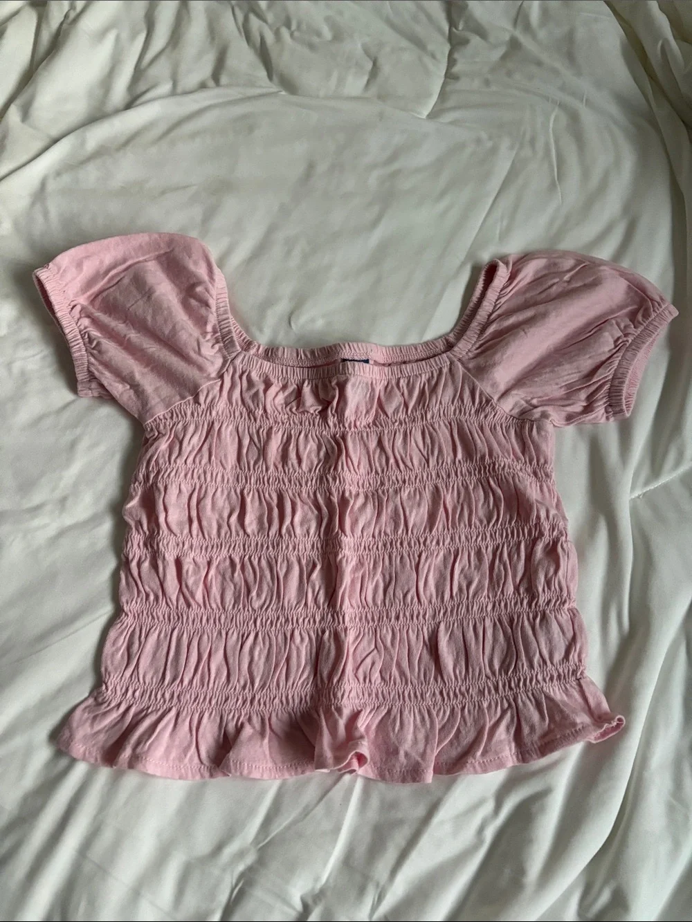 Old Navy Pink Smocked Square-Neck Crop Top with Puff Sleeves